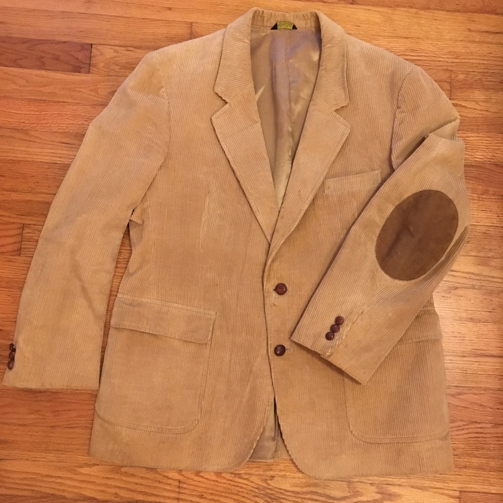 Corduroy elbow patches sport coat suit jacket tan